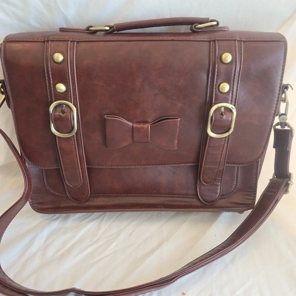 Ecosusi Women Faux-Leather Messenger Shoulder Satchel Weekender Bag Bow Accent